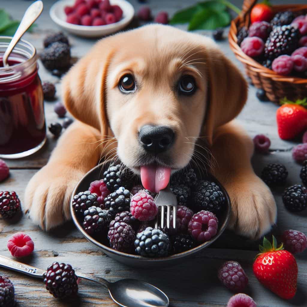 Dog Eating Balckberries